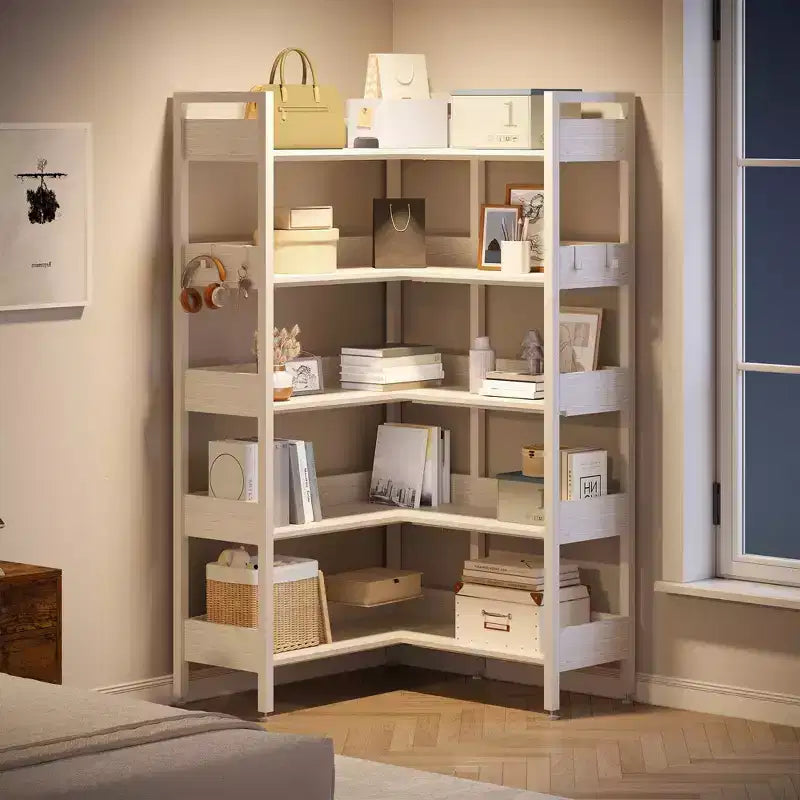 Étagère de rangement et de présentation en L, bibliothèque d'angle convertible à 5 niveaux