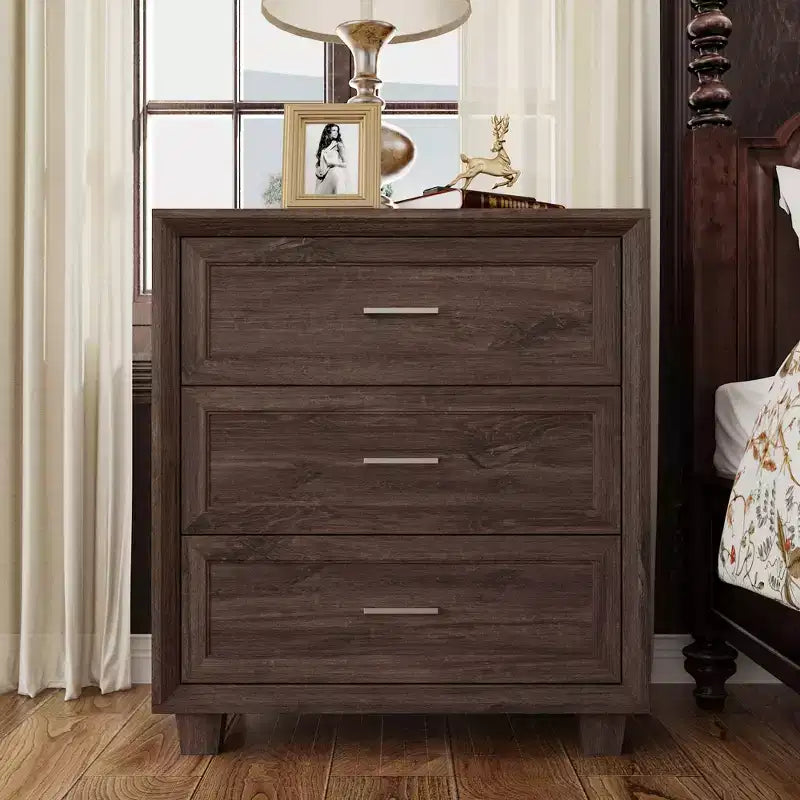 Famapy Large - Capacity 3 - Drawer Nightstand Vintage Wood Bedside Table Side Cabinet
