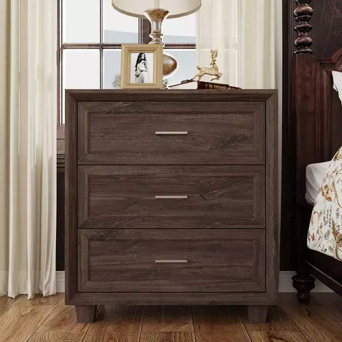 Famapy Large - Capacity 3 - Drawer Nightstand Vintage Wood Bedside Table Side Cabinet