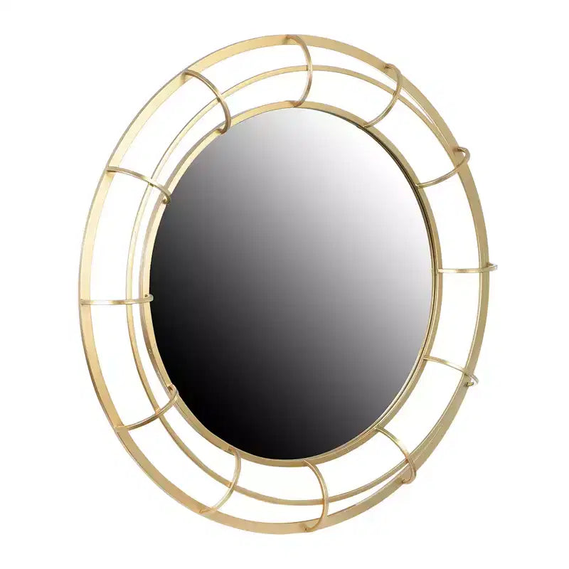 Miroir mural rond à cadre en fil de fer, doré