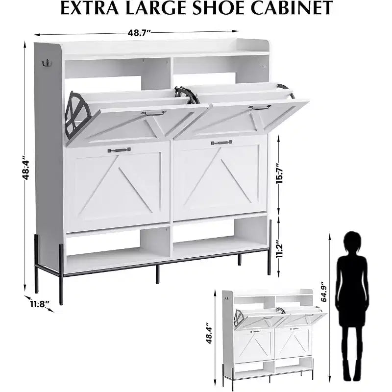 Meuble à chaussures blanc avec 4 tiroirs basculants, Rangement d'entrée grande capacité