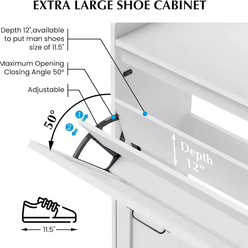 Meuble à chaussures blanc avec 4 tiroirs basculants, Rangement d'entrée grande capacité