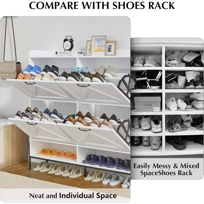 Meuble à chaussures blanc avec 4 tiroirs basculants, Rangement d'entrée grande capacité