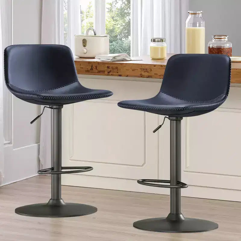 MAYEERTY Blue Swivel Bar Height Stools Set of 2, Adjustable with Backrest and Footrest for Kitchen Island