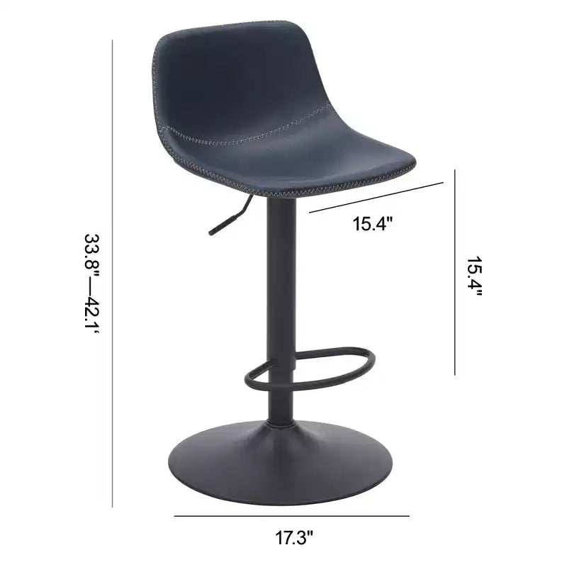 Tabourets de bar pivotants bleus, réglables avec dossier et repose-pieds