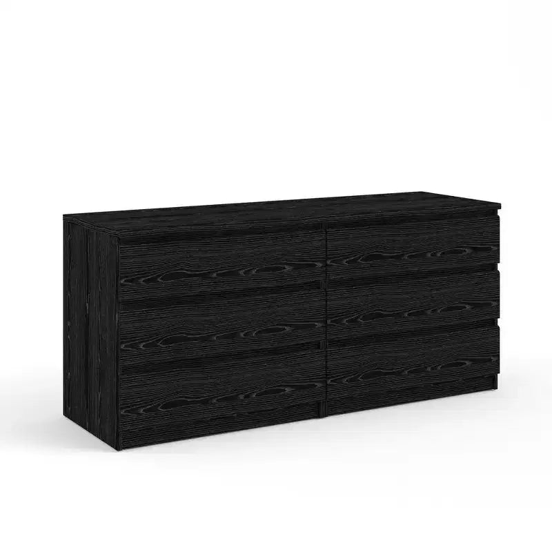 Commode double 6 tiroirs, grain de bois noir