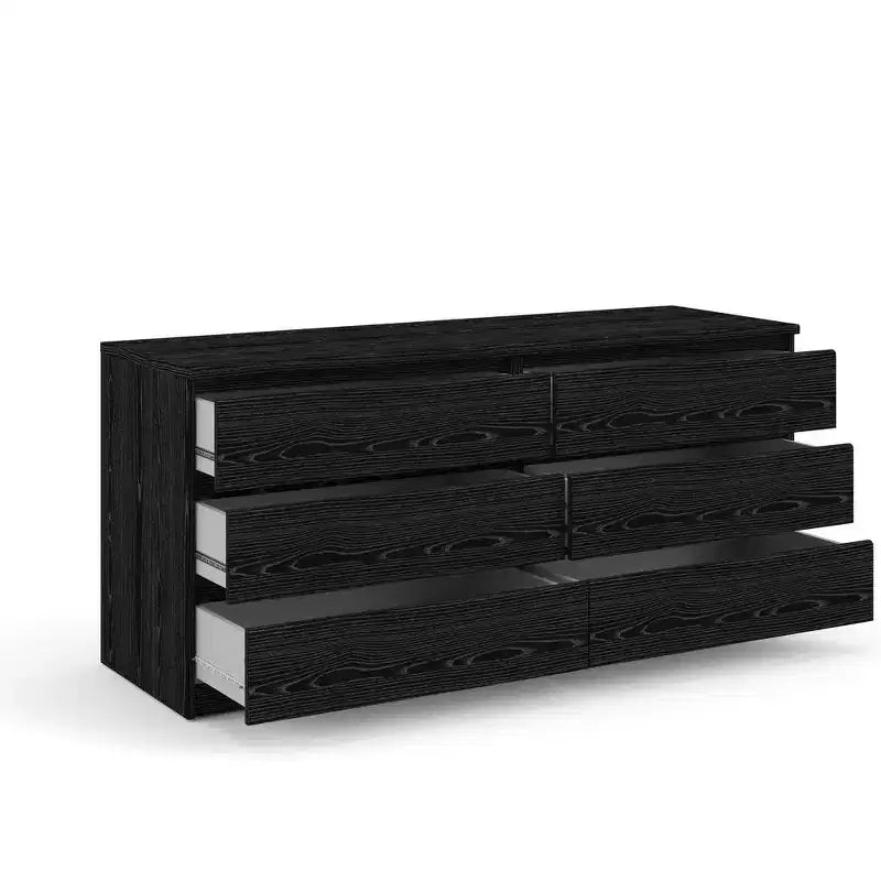 Commode double 6 tiroirs, grain de bois noir