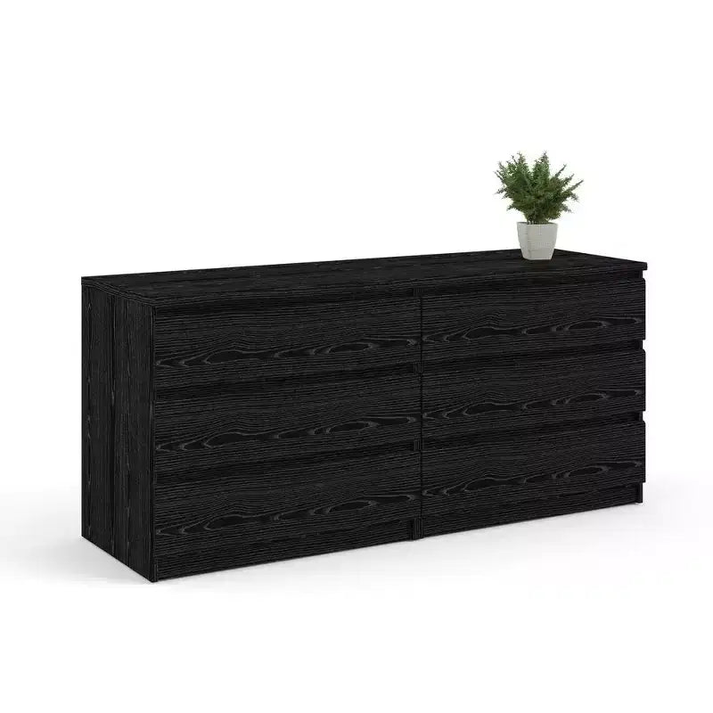 Commode double 6 tiroirs, grain de bois noir