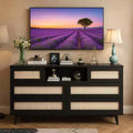 CuisinSmart Modern Rattan Dresser, LED Dresser with Charging Station, Wooden Dressers & Chest of Drawers with 6 Drawers, TV Stand for Closet