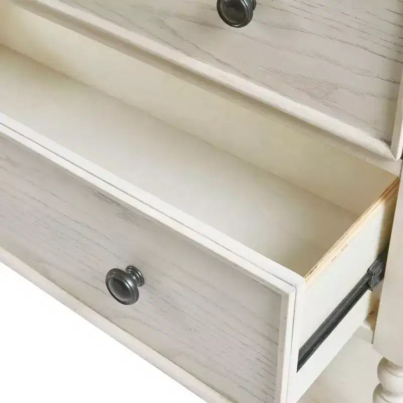 Commode/Table de chevet en bois massif avec 2 tiroirs et étagère, style Ferme