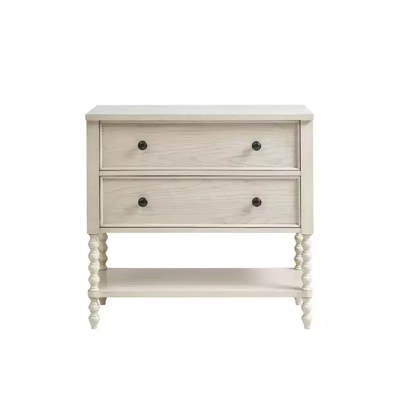 Commode/Table de chevet en bois massif avec 2 tiroirs et étagère, style Ferme