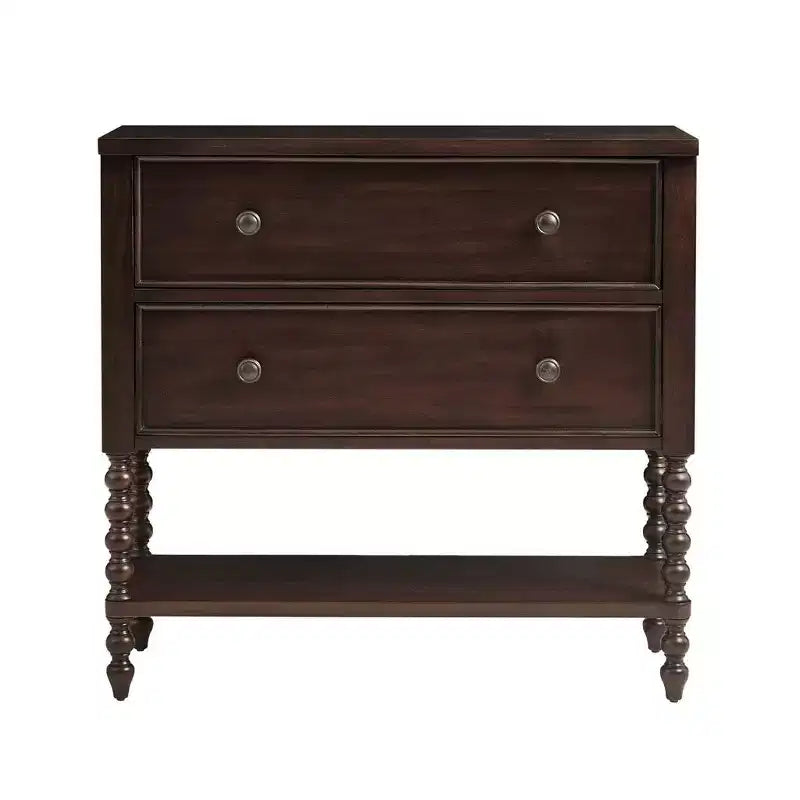 Commode/Table de chevet en bois massif avec 2 tiroirs et étagère, style Ferme