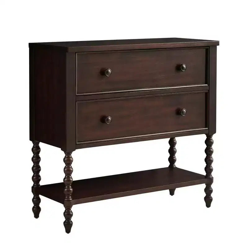 Commode/Table de chevet en bois massif avec 2 tiroirs et étagère, style Ferme