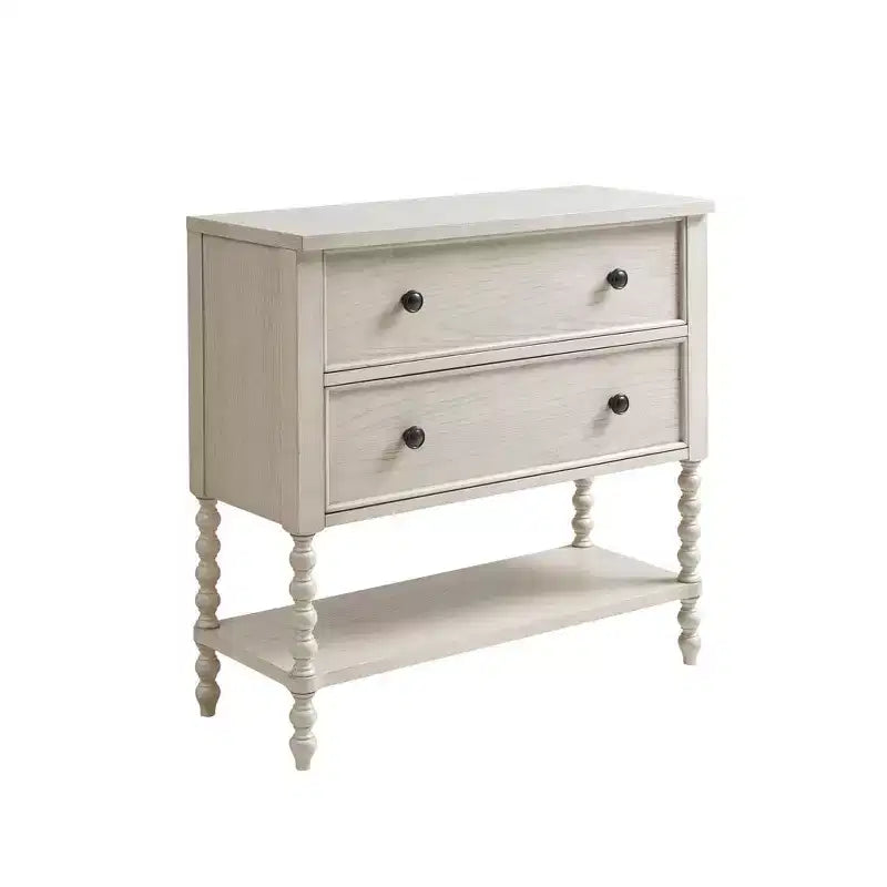 Commode/Table de chevet en bois massif avec 2 tiroirs et étagère, style Ferme