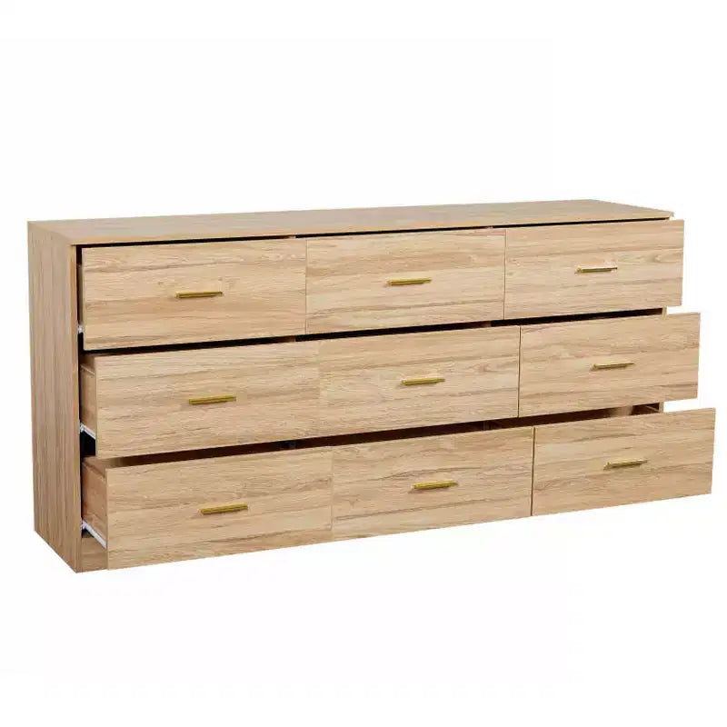 Commode moderne à 8 ou 9 tiroirs avec poignées dorées, large meuble de rangement pour chambre à coucher