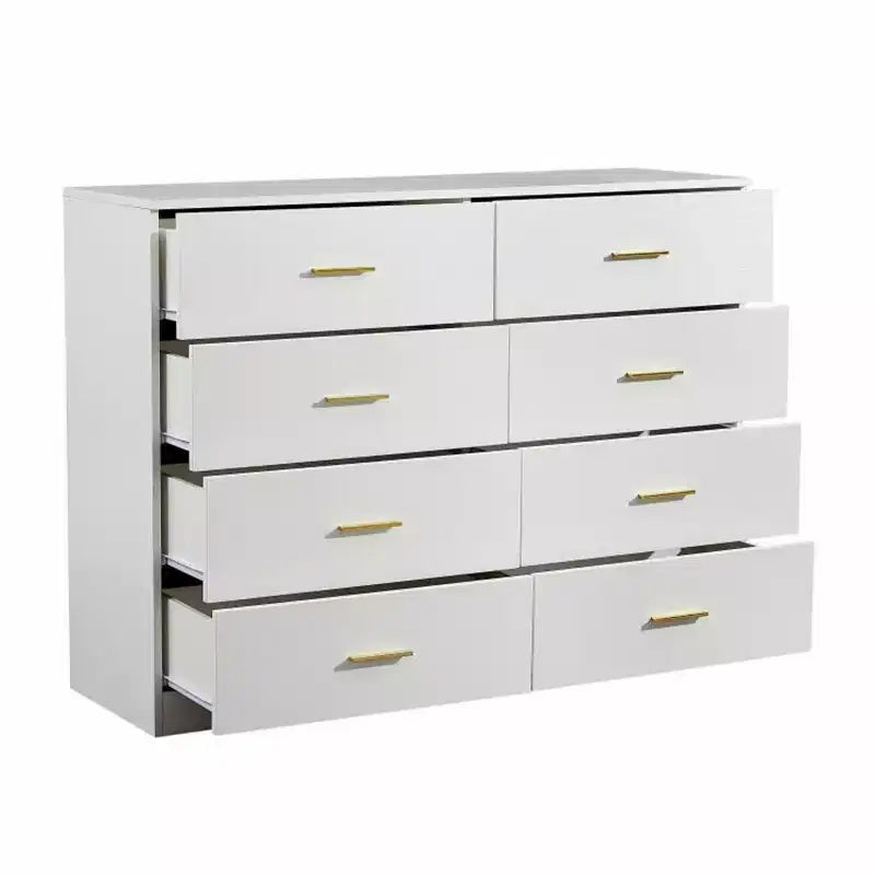 Commode moderne à 8 ou 9 tiroirs avec poignées dorées, large meuble de rangement pour chambre à coucher