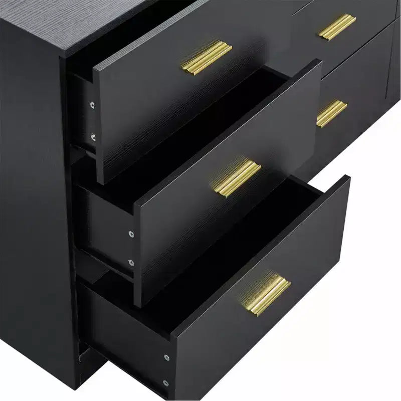 Commode moderne à 8 ou 9 tiroirs avec poignées dorées, large meuble de rangement pour chambre à coucher