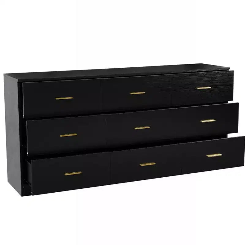 Commode moderne à 8 ou 9 tiroirs avec poignées dorées, large meuble de rangement pour chambre à coucher