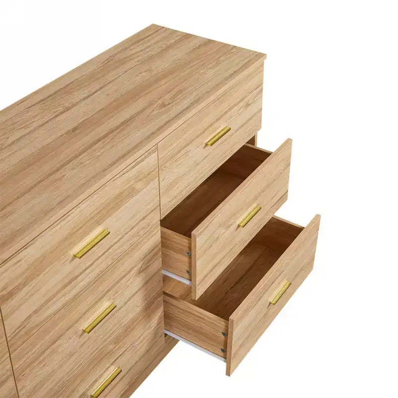 Commode moderne à 8 ou 9 tiroirs avec poignées dorées, large meuble de rangement pour chambre à coucher
