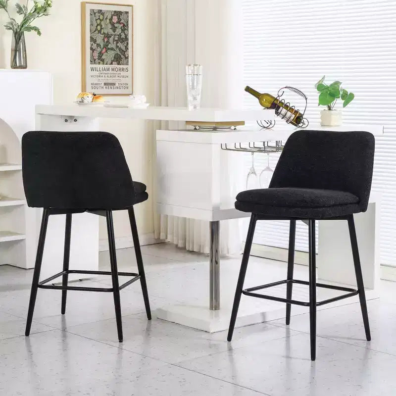 MAYEERTY Set of 2 Counter Height Swivel Bar Stools 360 Swivel Upholstered 25.6in Seat Height Linen Cloth Black for Kitchen Island Pub