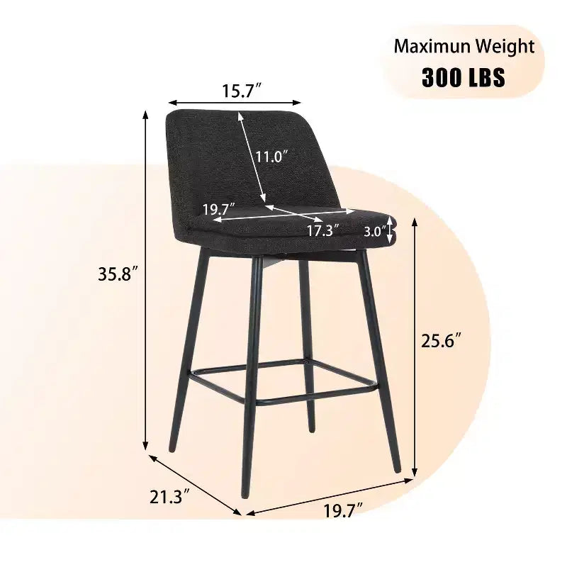 Tabourets de bar pivotants à hauteur de comptoir, pivotant à 360°, rembourrés, hauteur d'assise 65 cm