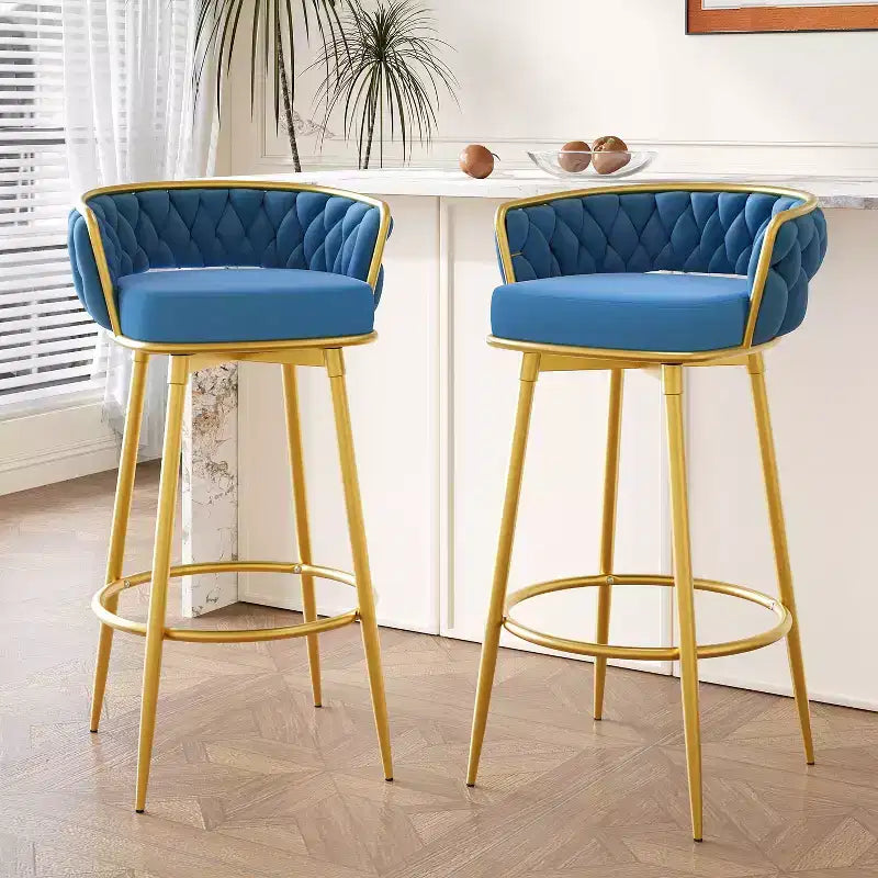 MAYEERTY Set of 2 Swivel Counter Height Bar Stools 31in Bar Height Hand Woven Blue for Kitchen Island