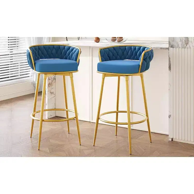 Tabourets de bar pivotants hauteur comptoir 79 cm, tissés à la main, bleus, pour îlot de cuisine