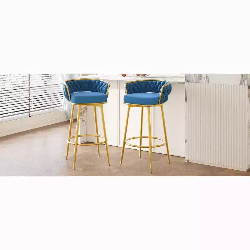 Tabourets de bar pivotants hauteur comptoir 79 cm, tissés à la main, bleus, pour îlot de cuisine