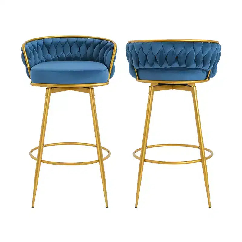 Tabourets de bar pivotants hauteur comptoir 79 cm, tissés à la main, bleus, pour îlot de cuisine