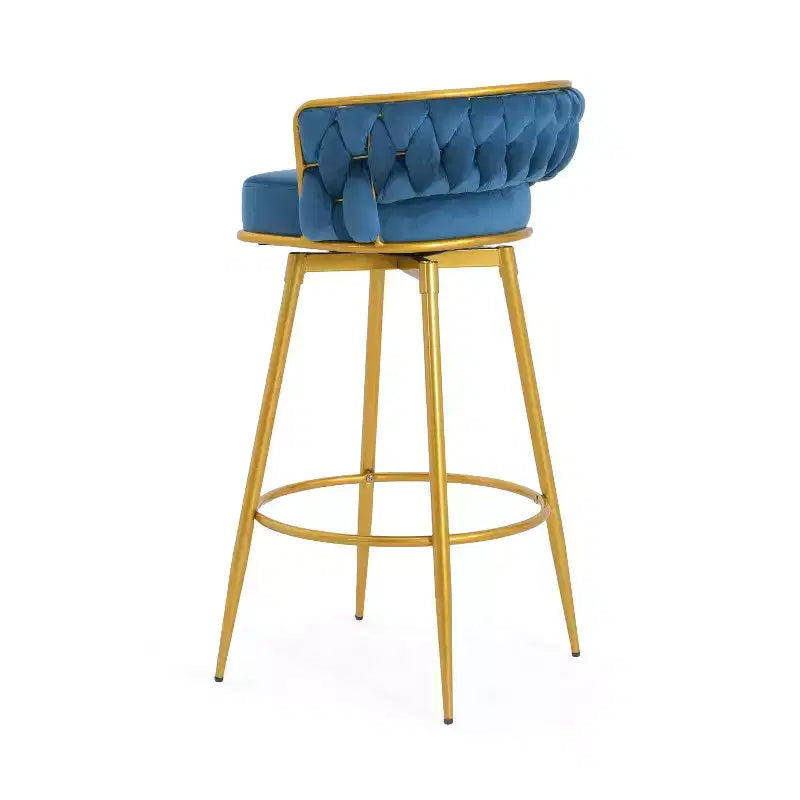 Tabourets de bar pivotants hauteur comptoir 79 cm, tissés à la main, bleus, pour îlot de cuisine
