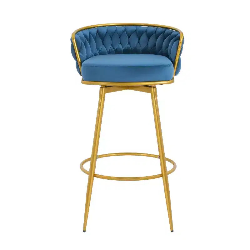 Tabourets de bar pivotants hauteur comptoir 79 cm, tissés à la main, bleus, pour îlot de cuisine