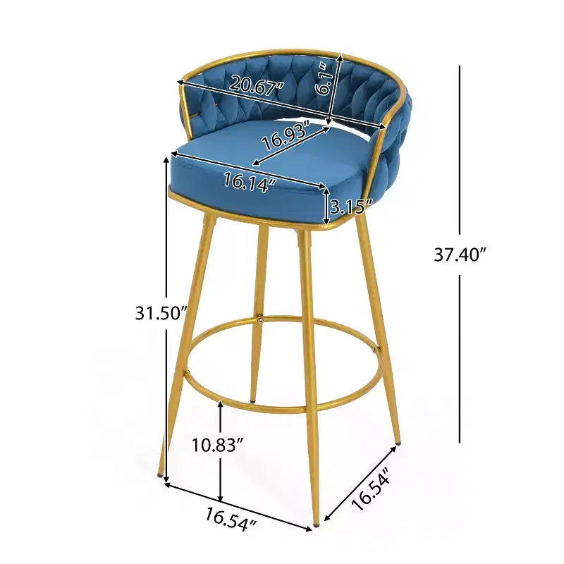 Tabourets de bar pivotants hauteur comptoir 79 cm, tissés à la main, bleus, pour îlot de cuisine
