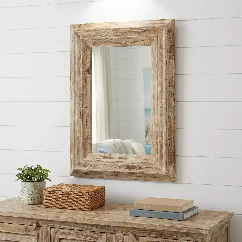 Miroir d'appoint encadré en bois naturel vieilli