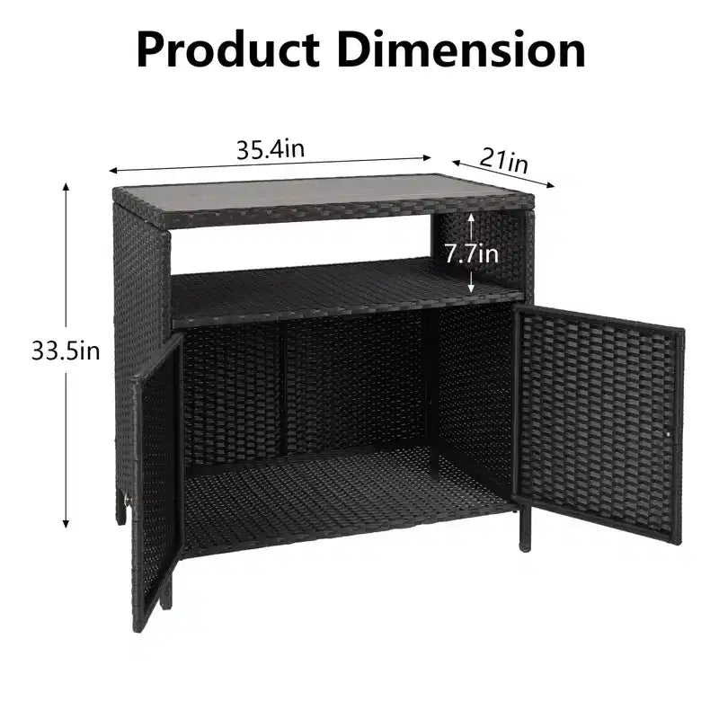 Table de bar d'extérieur avec armoire de rangement en osier à 2 portes et étagère