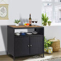 Outdoor Patio Bar Table w/2-Door and Shelf Patio Wicker Storage Cabinet, Powder Coated Steel, All Weather Resin Wicker, Patio Pool Garden, Kitchen