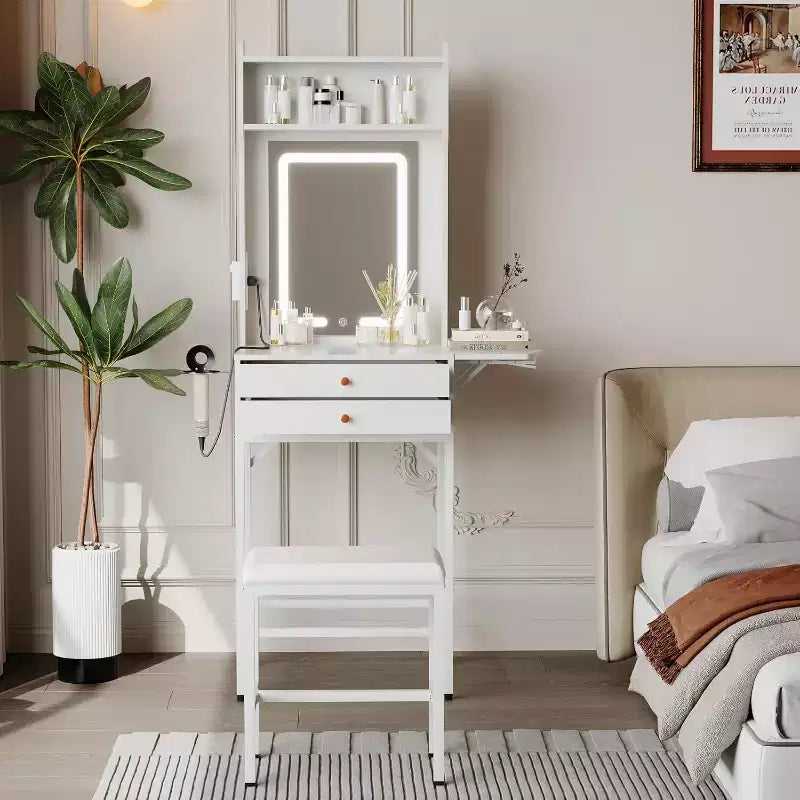 Petite Coiffeuse de Maquillage avec Miroir, Mini Coiffeuse avec Lumière Réglable