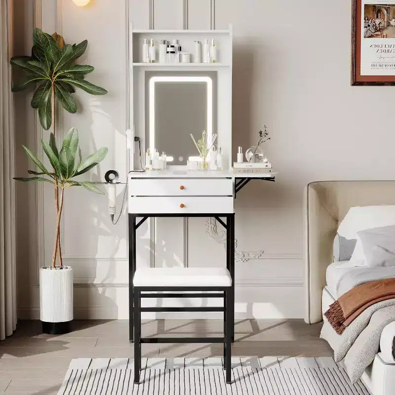 Petite Coiffeuse de Maquillage avec Miroir, Mini Coiffeuse avec Lumière Réglable
