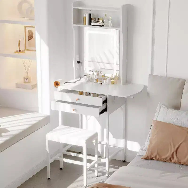 Petite Coiffeuse de Maquillage avec Miroir, Mini Coiffeuse avec Lumière Réglable