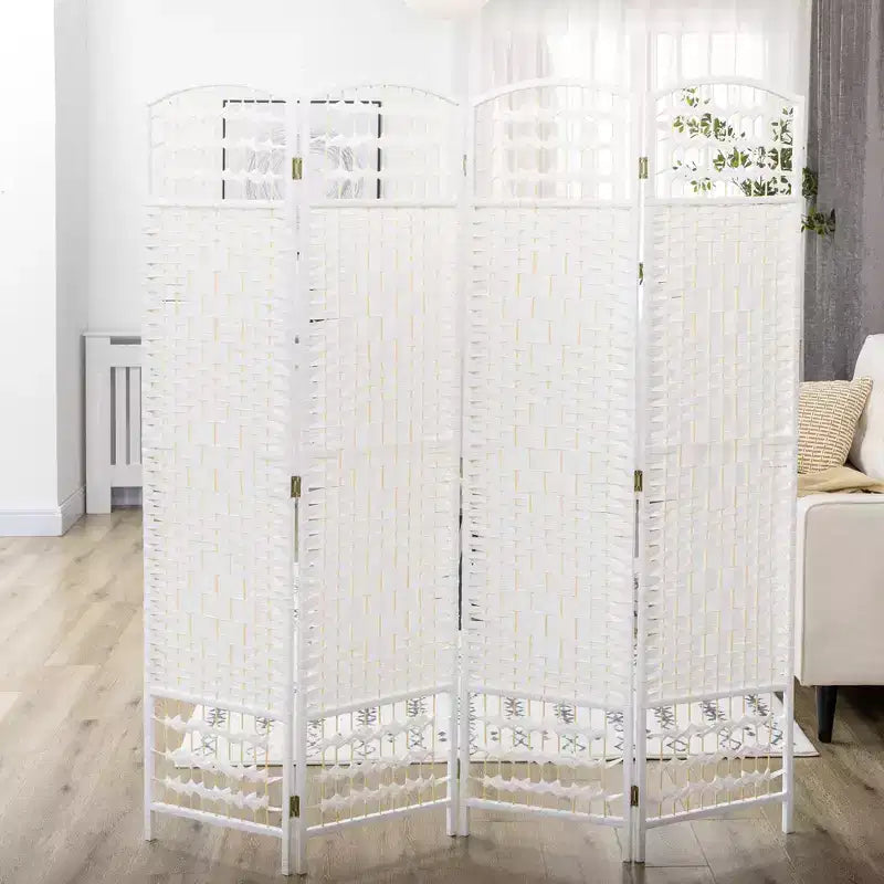 MAYEERTY 4 Panel Room Divider Folding Privacy Screen Wave Fiber Freestanding Partition Wall Divider for Home White