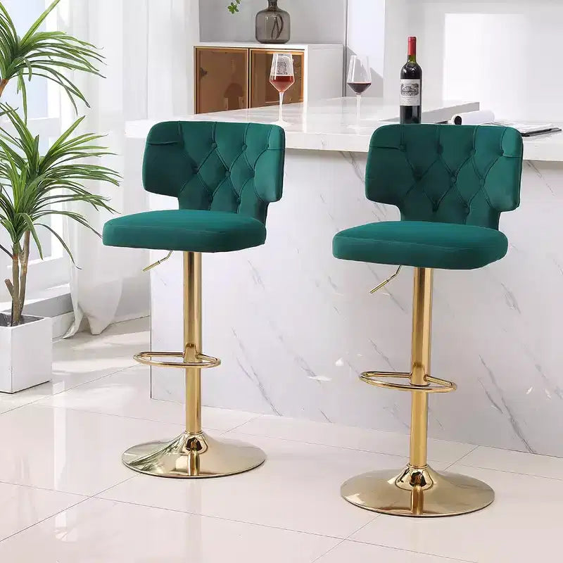 2pcs Bar Stools Modern Counter Height Bar Stools with Back Upholstered Swivel Adjustable Barstools for Kitchen Island Restaurant Emerald