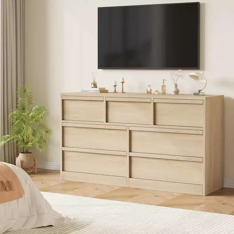 Commode à 7 tiroirs pour chambre à coucher, organisateur moderne à double commode avec 7 tiroirs