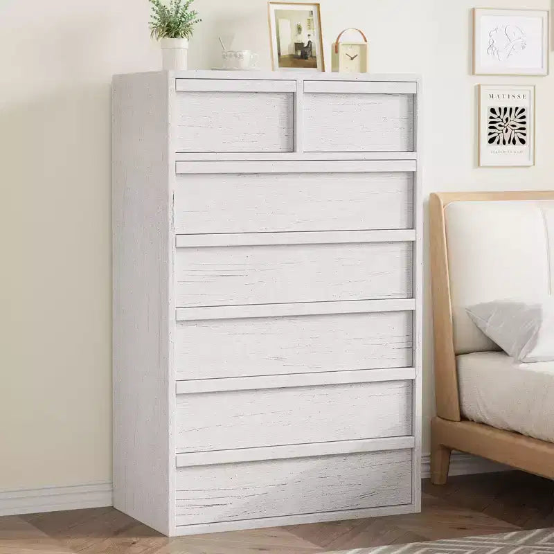 Commode à 7 tiroirs pour chambre à coucher, organisateur moderne à double commode avec 7 tiroirs