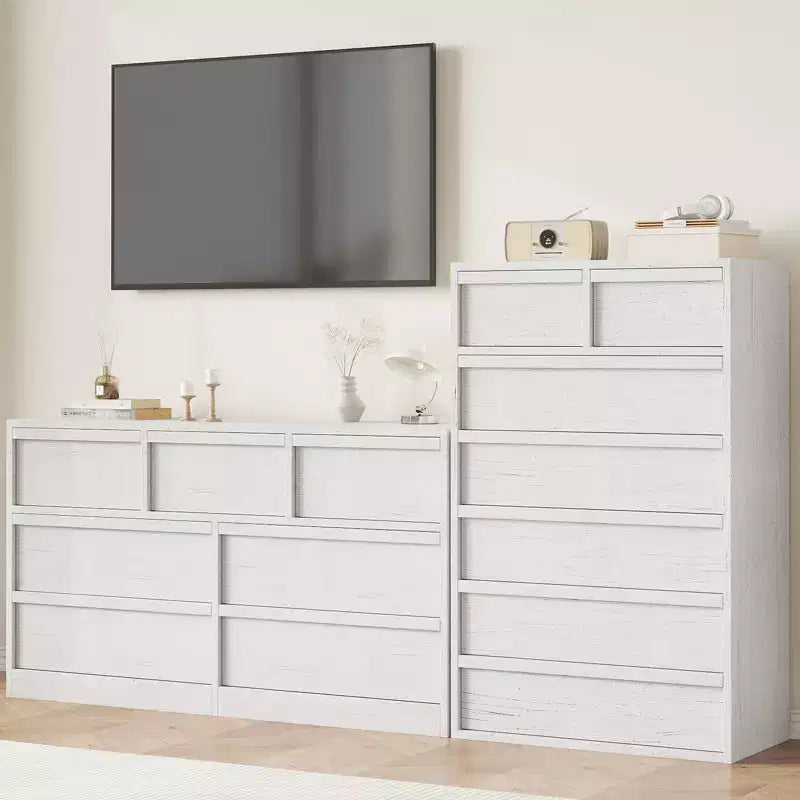 Commode à 7 tiroirs pour chambre à coucher, organisateur moderne à double commode avec 7 tiroirs