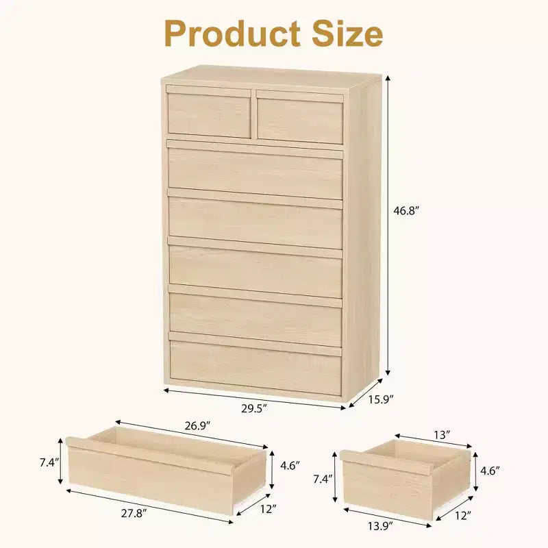 Commode à 7 tiroirs pour chambre à coucher, organisateur moderne à double commode avec 7 tiroirs