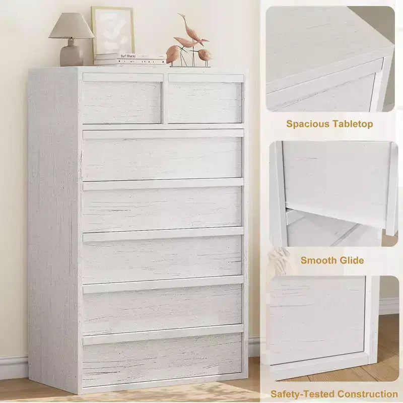 Commode à 7 tiroirs pour chambre à coucher, organisateur moderne à double commode avec 7 tiroirs
