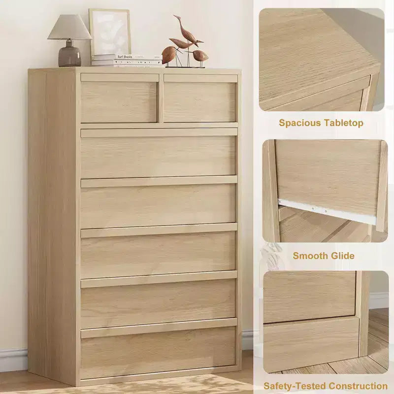 Commode à 7 tiroirs pour chambre à coucher, organisateur moderne à double commode avec 7 tiroirs