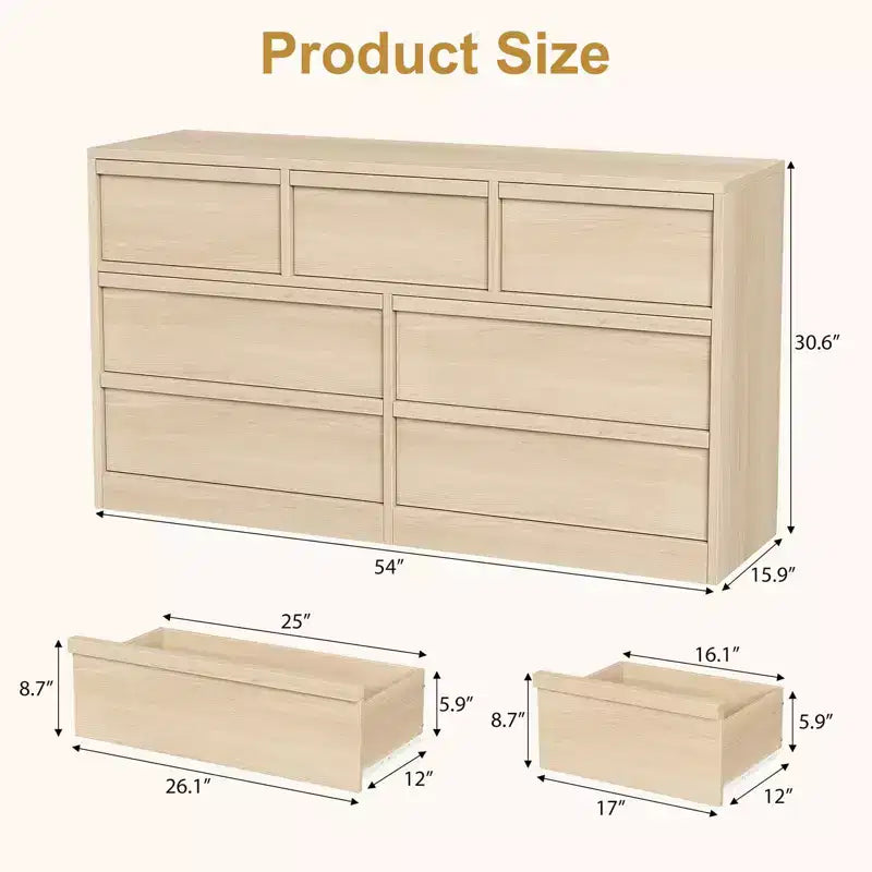 Commode à 7 tiroirs pour chambre à coucher, organisateur moderne à double commode avec 7 tiroirs