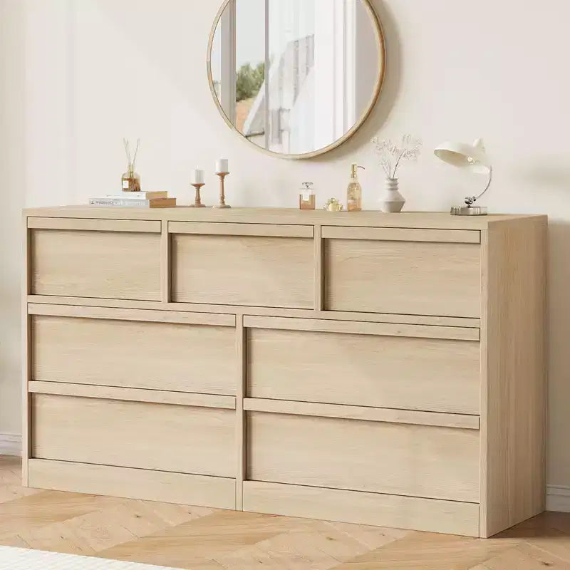 Commode à 7 tiroirs pour chambre à coucher, organisateur moderne à double commode avec 7 tiroirs
