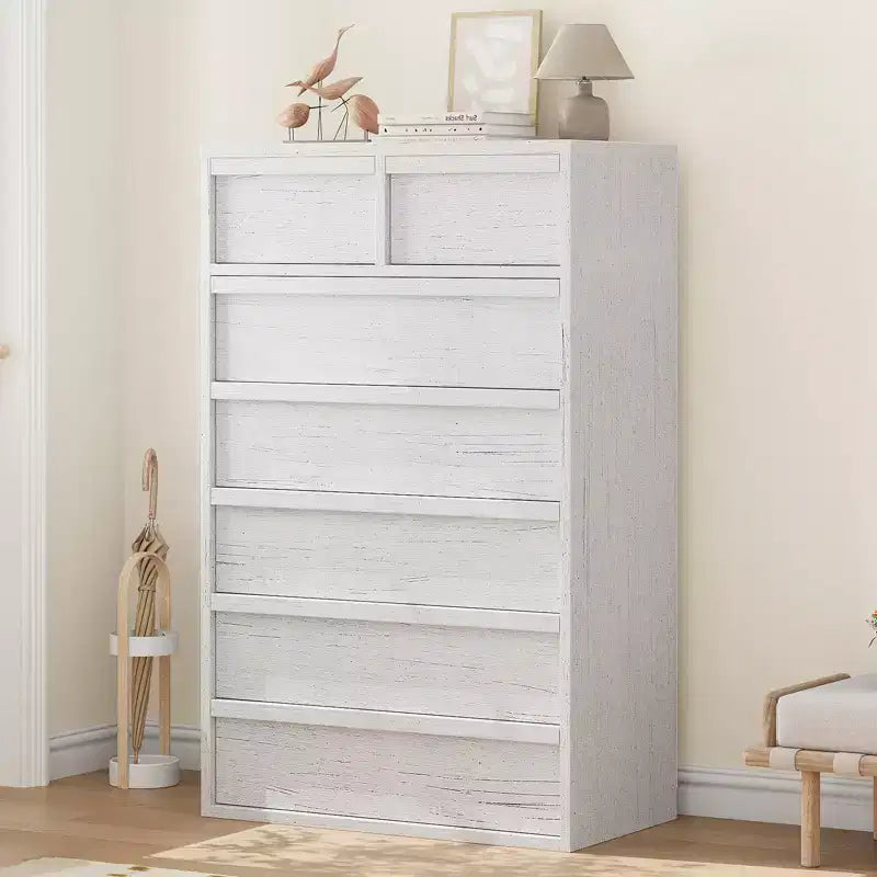 Commode à 7 tiroirs pour chambre à coucher, organisateur moderne à double commode avec 7 tiroirs