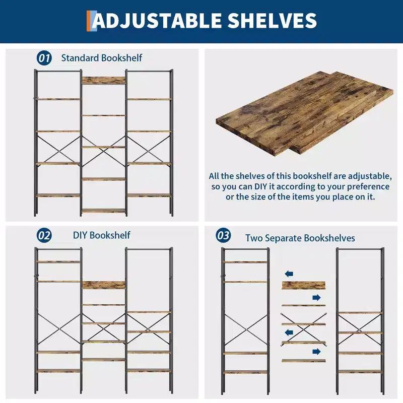 Étagère Industrielle à 5 Niveaux - Tablettes en Bois Réglables et Cadre Métallique Robuste